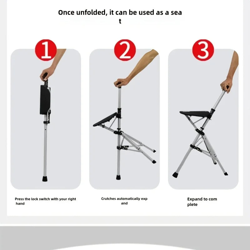 💥LAST DAY SALE - 80% OFF🚶‍♂️Folding stool with crutches💥BEST GIFT FOR ELDERLY PEOPLE